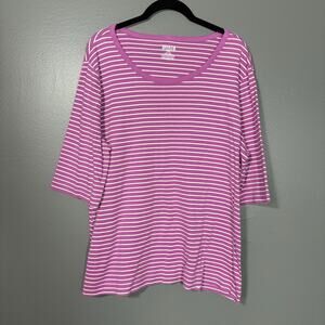 Duluth Trading Pink Striped 3/4 Sleeve Long Tail Tee - XXL - Women's Plus Size